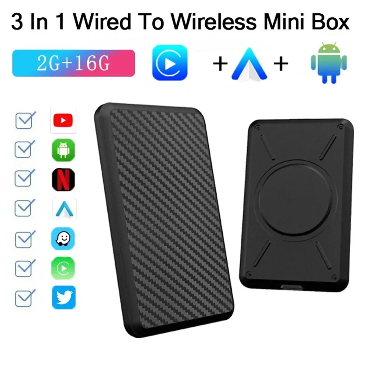 AI Wireless Netflix Dongle Box Wifi Audi/Toyota/VW/Golf/Mercedes/Subaru for Android 11 Wired Masslatie Mini Fit Youtube CarPlay to System