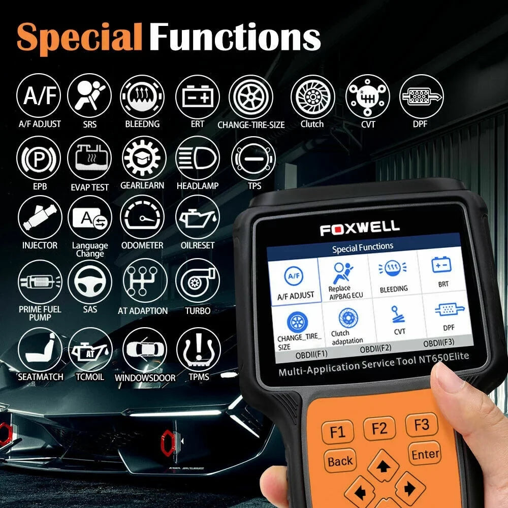 Reset Car FOXWELL NT650 Scanner Registeration II Automotive Oil with Code OBD Battery SAS Reader Light OBD2 ABS EPB Air DPF TPMS TPS Bag EPS Elite