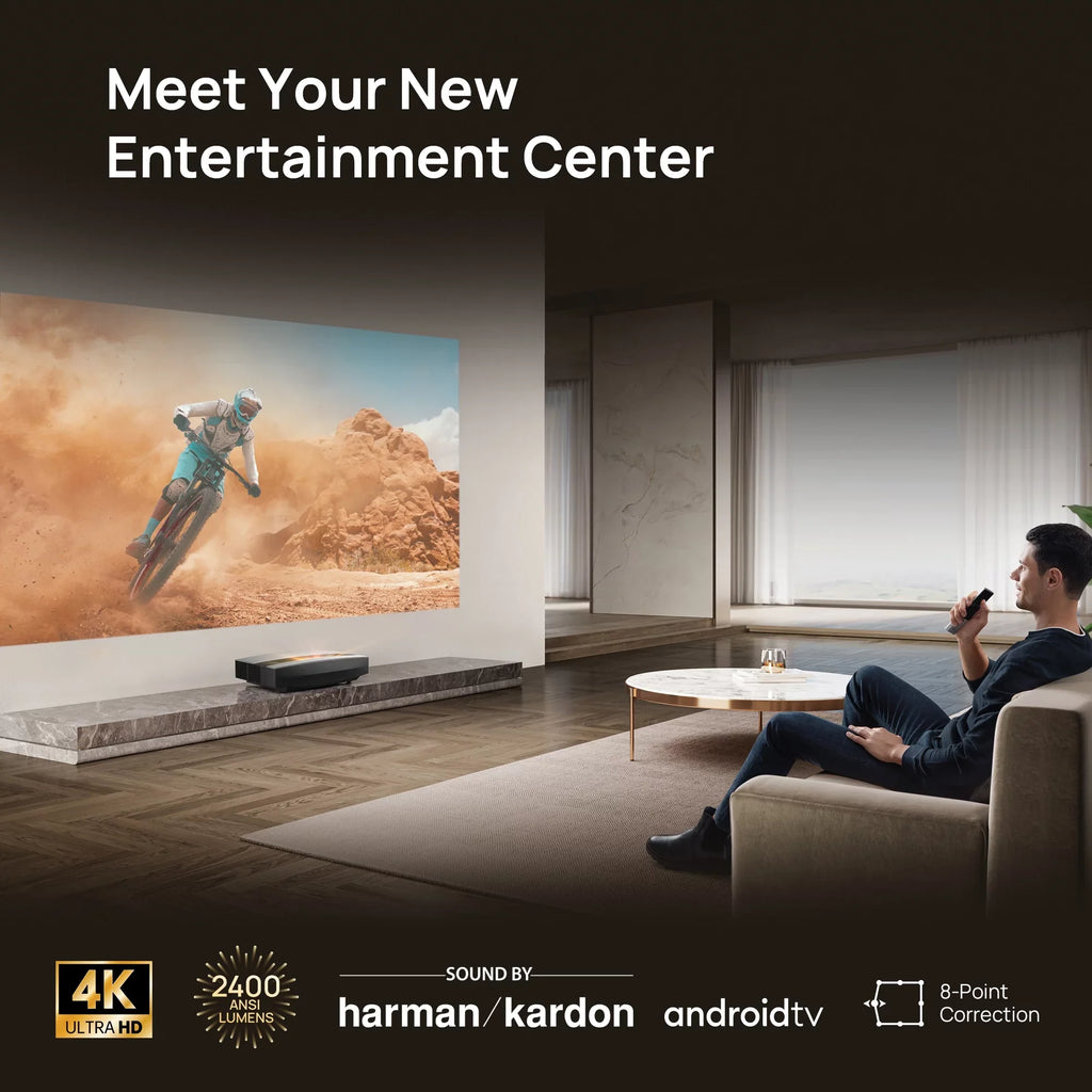 Harman Speakers, Throw Android Short Ultra 4K TV Laser AURA OS XGIMI with Projector Kardon