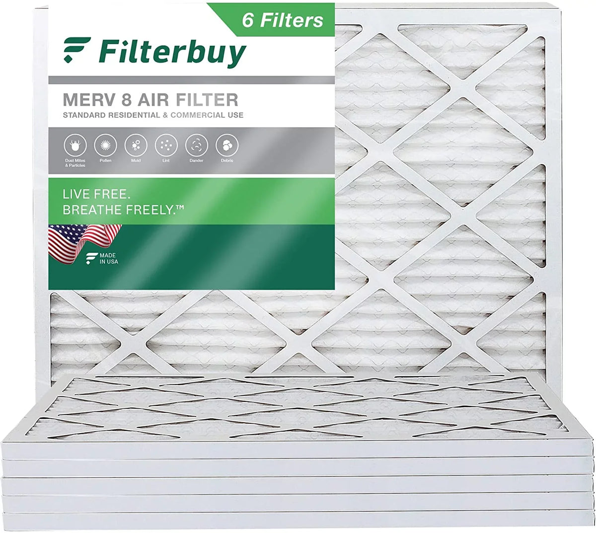 AC Furnace (6-Pack) Filters Pleated 16.38x21.5x1 8 HVAC Filterbuy MERV Air