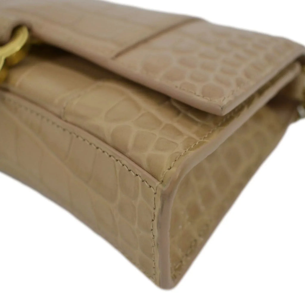 Pre-owned Bag Crocodile BALENCIAGA Hourglass Brown Shoulder Leather Embossed Chain Light