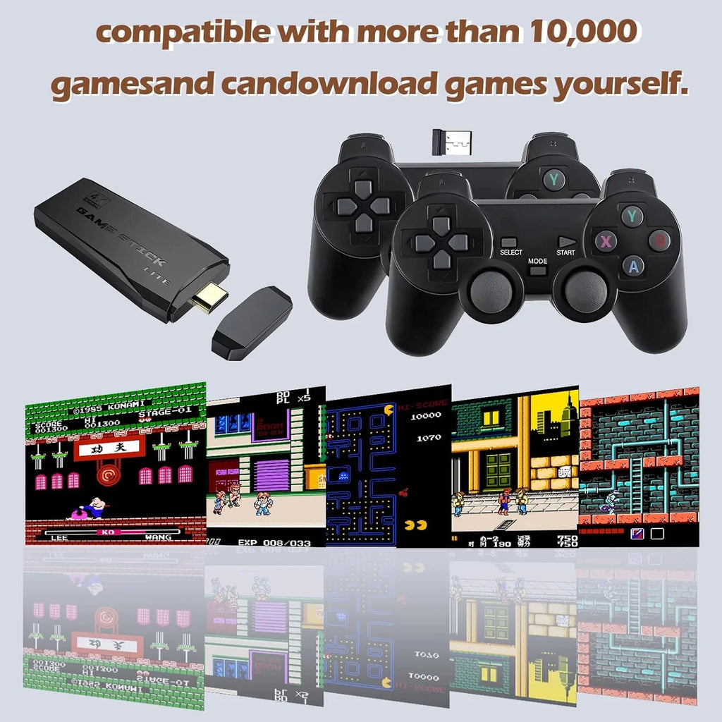 Stick,Plug Built Stick Stick Classic Games,4K Console, Video Output,9 Game Game Retro 10000+ 2.4G Emulators, in Game,Retro Dual Nostalgia Game with HDMI Controllers(64G) and Play Wireless