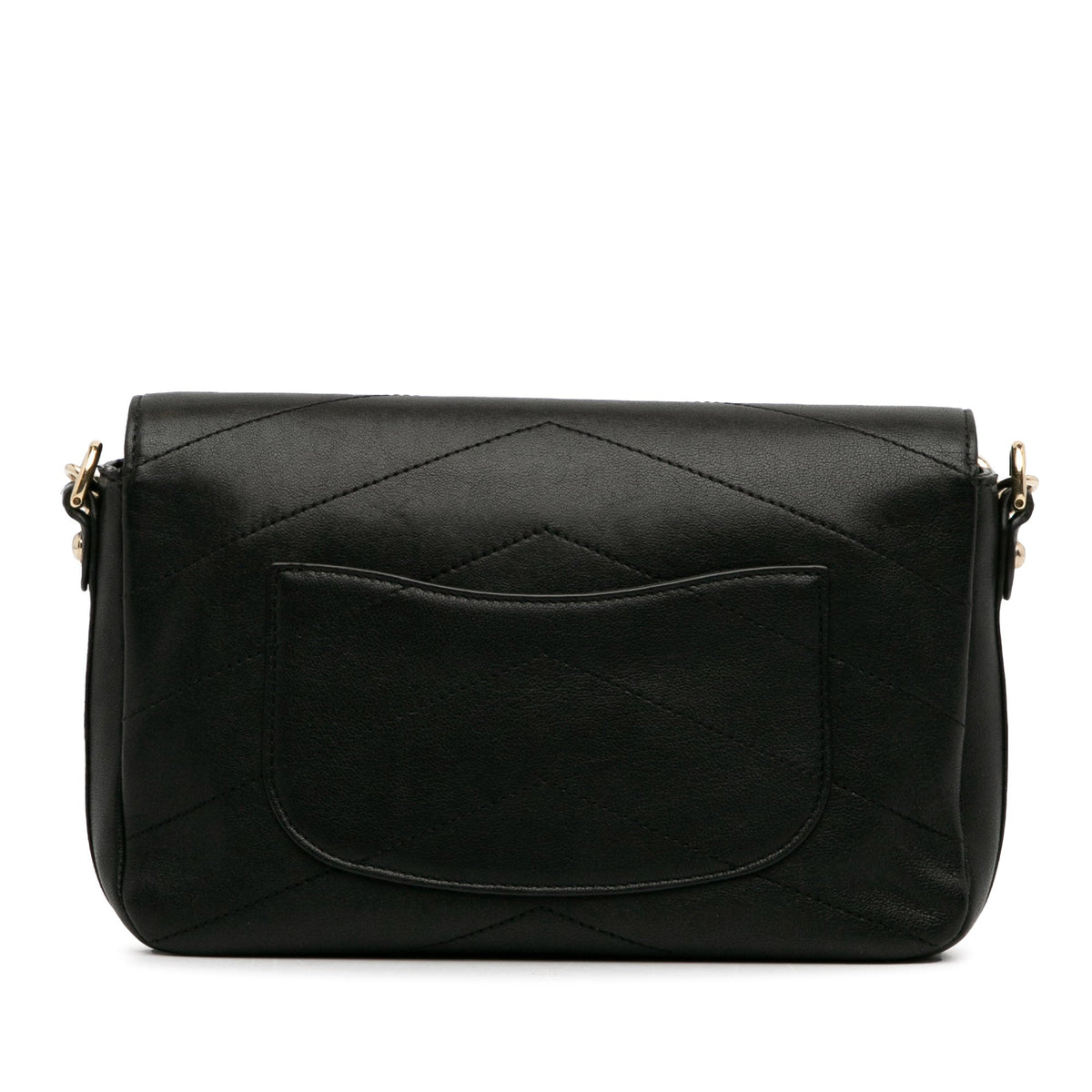 Calf Elaphe Double (Good) Unisex Leather Satchel Pre-Owned skin Chevron Authenticated Flap Black