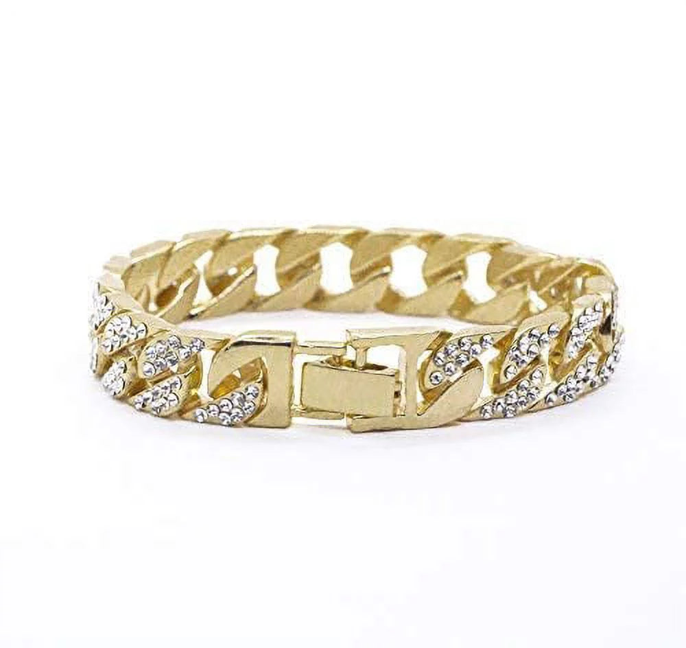 Cuban BR and - Bracelet Set(11,Gold Luxury Ring Out King #Blue) Bling-ed 3pc Set Iced L0504 Out Mens w/Bling-ed Round Watch