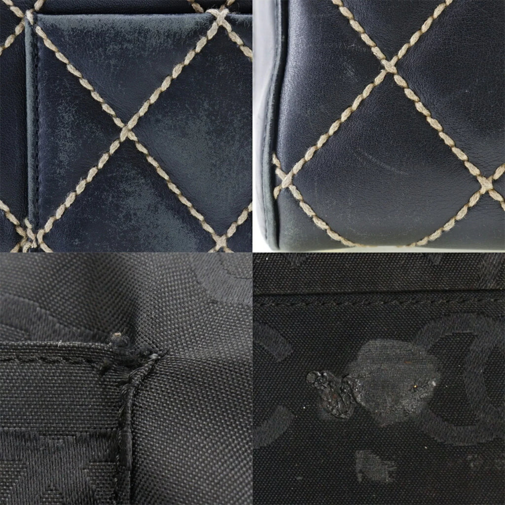 Wild A14692 Pre-Owned Mini (Fair) Black Ladies Stitch Handbag Calf Boston
