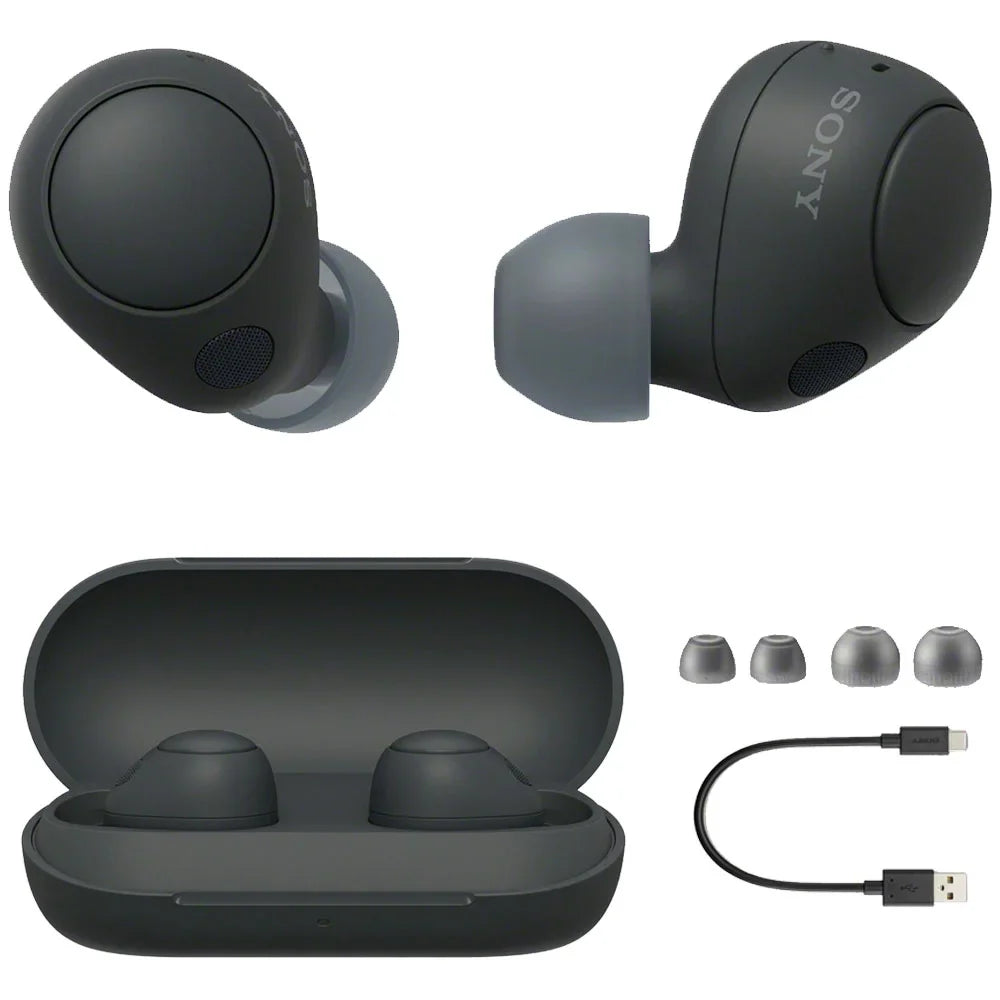 WF-C700N and Mic liquid Box IPX4 Earbud with Wireless Headphones Truly Bluetooth Resistance, in-Ear Noise Open Canceling Black
