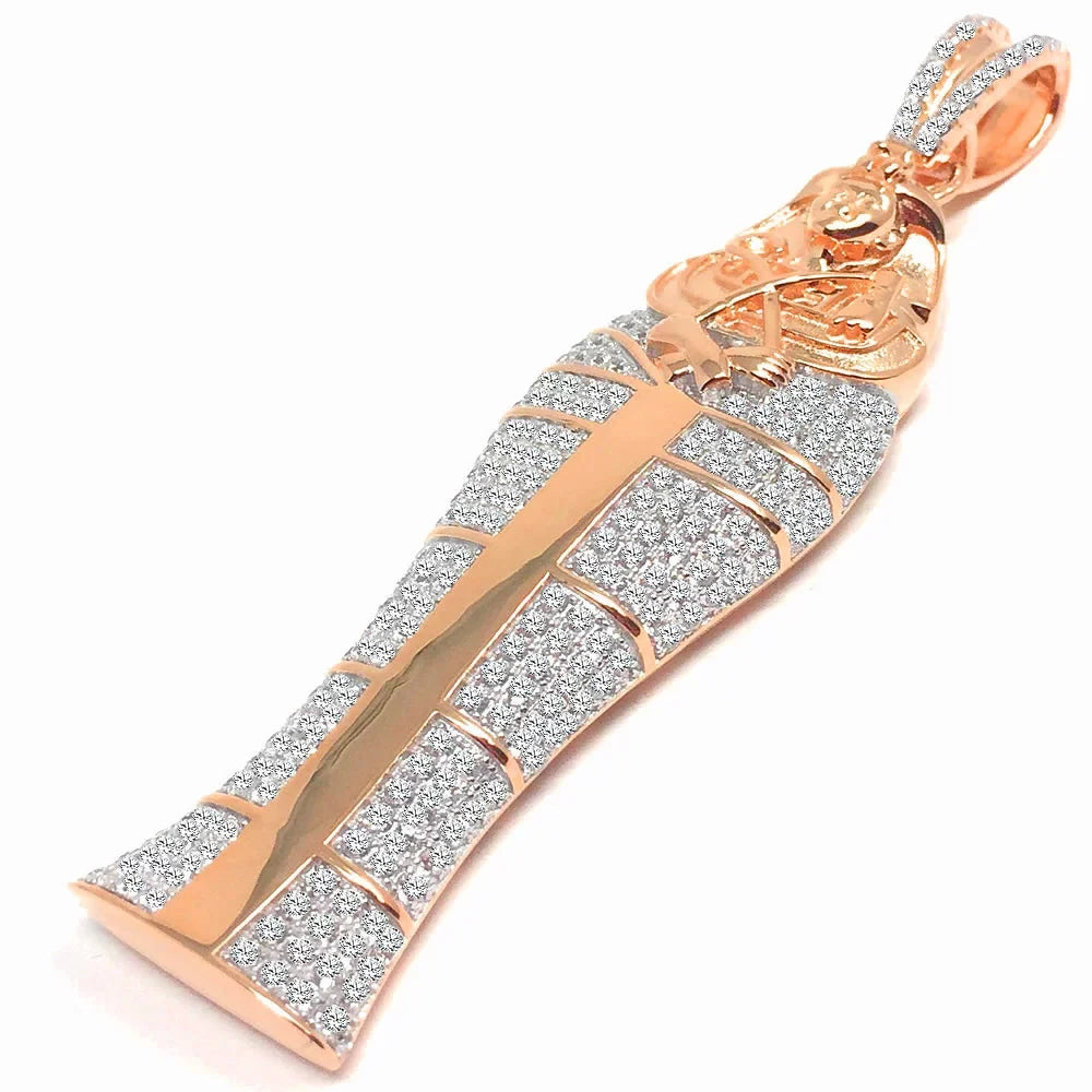 Gold Egyptian Lab 10K On Mummy King Charm Silver 3.25'' Diamonds XL Real Pharaoh Sterling Rose Tut Pendant