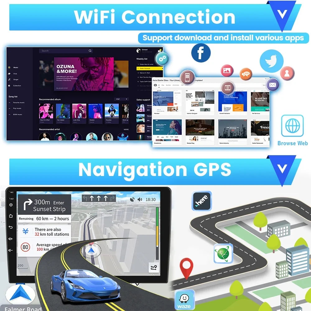 12 GPS Mirror Wireless FM Car 2+32G 1080P Bluetooth, Android for Touchscreen Auto 2013-2019 WIFI Toyota Backup Carplay Podofo HD Stereo Radio Camera RAV4 Android 10'' AHD Link