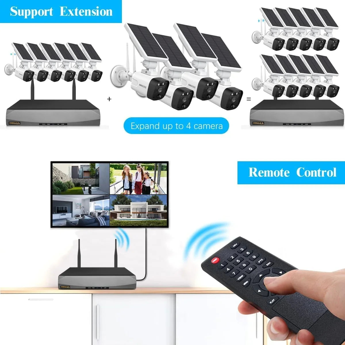 6pcs with 2TB system, Security cameras by System}, pre-installed Home Camera Surveillance 2K OOSSXX Solar 3.0MP {100% Hard solar NVR, Wireless 8-channel Wire-free Drive