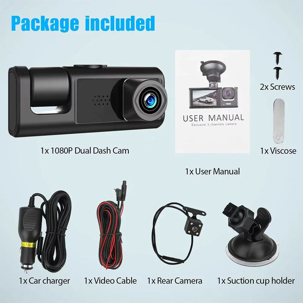 Dash Recorder Car 1080P Kepeak Camera HD G-Sensor Dual Lens Video Front/Rear/Inside Cam