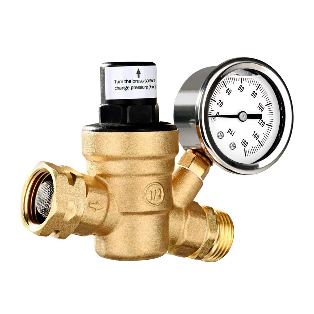 Inlet and liquid and Brass, Travel - with Trailers 0-160PSI Regulator for Gauge Filter, Valve Ideal RV Screened Adjustable Pressure Lead-Free