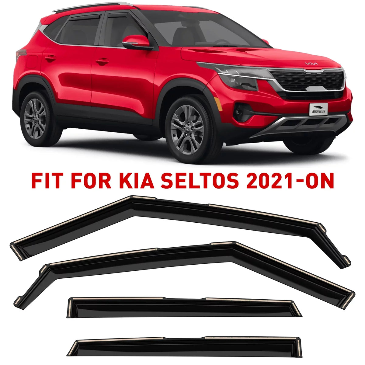 Kia - Guards Vent Durable Glass Seltos Rain 4 2021-2024, Extra Pieces Visors, Voron 200551 Window for Window in-Channel Deflectors,
