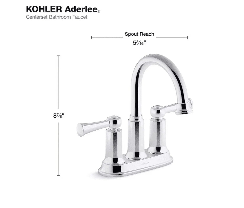 Faucet, Bathroom Polished Sink Kohler Chrome Center-Set 1.2GPM Aderlee