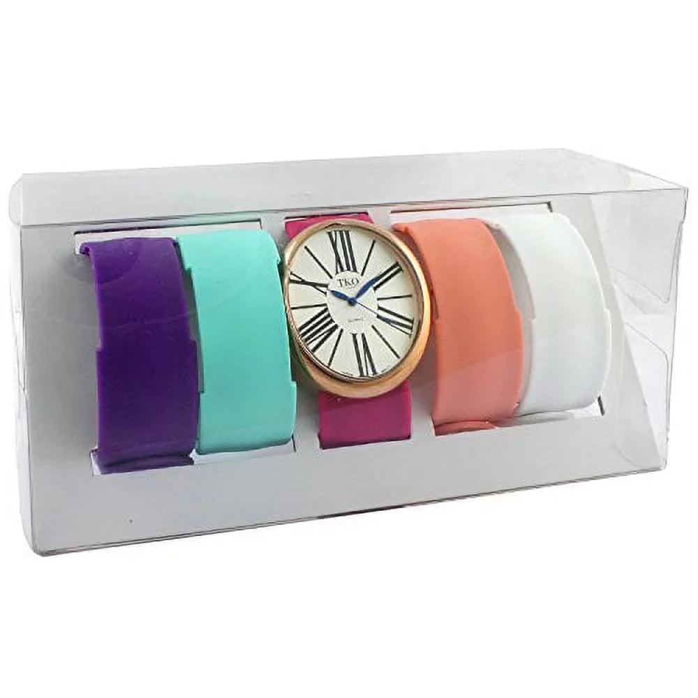 Band Watch Set Gift Dial Rose Numeral Interchangeable 5 Roman Gold Large Slap