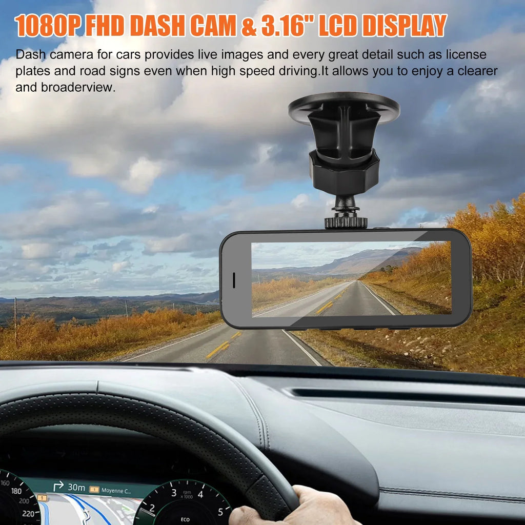 Dash Dual Detection, 170° 1080P Dash Cars, Camera Black Recorder WDR, Dual Motion 3.16inch TSV Camera Rear Angle G-Sensor, Cam, Front with Wide and Parking Dashboard for Monitoring, Display,