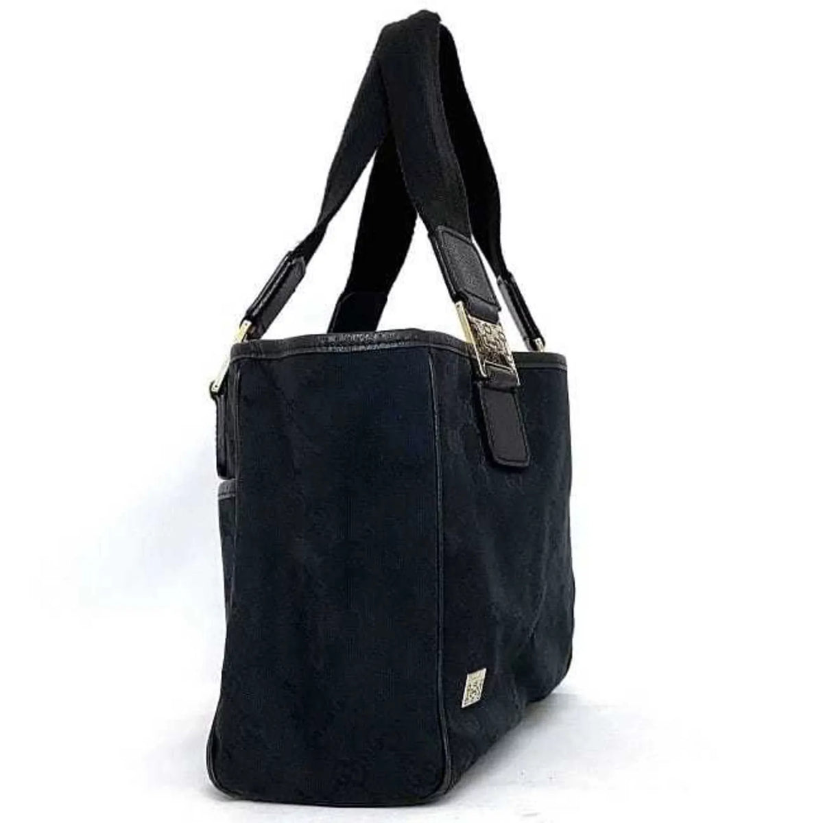 Horsebit Canvas Bag 145810 Tote (Good) Handbag Leather Silver Black Pre-Owned Ladies