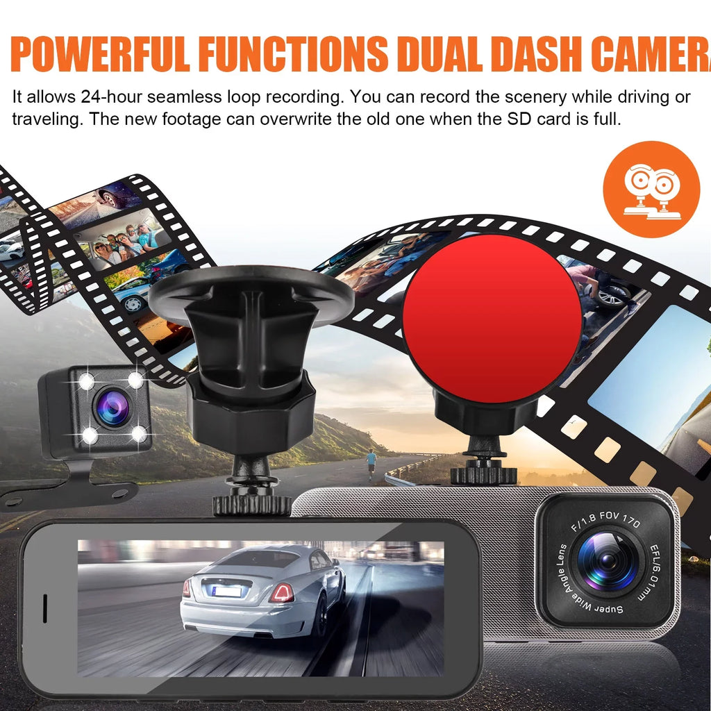 Dash Dual Detection, 170° 1080P Dash Cars, Camera Black Recorder WDR, Dual Motion 3.16inch TSV Camera Rear Angle G-Sensor, Cam, Front with Wide and Parking Dashboard for Monitoring, Display,