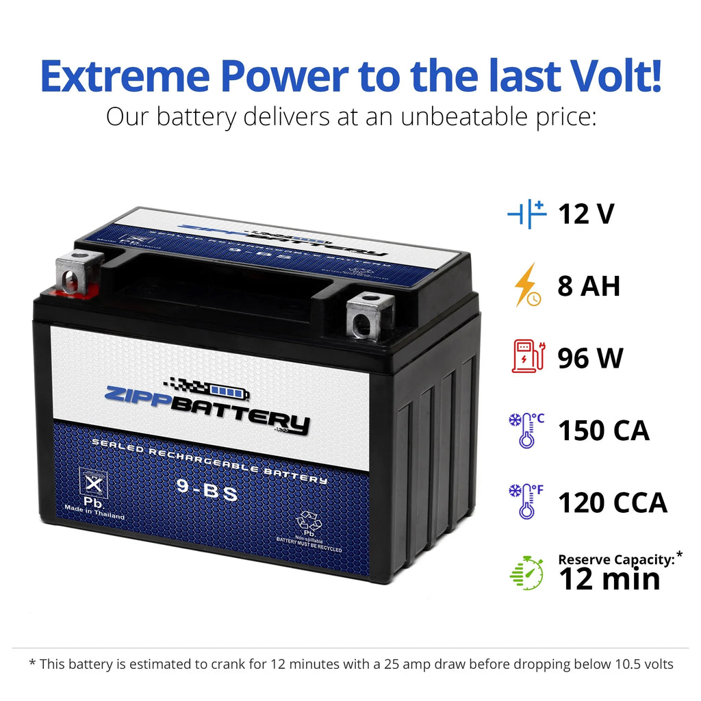 600cc Battery (9-BS Gsx-r600 for 97-'09 12 YTX9-BS 120 Battery Motorcycle Volt,8 Ah, CCA) Zipp Suzuki