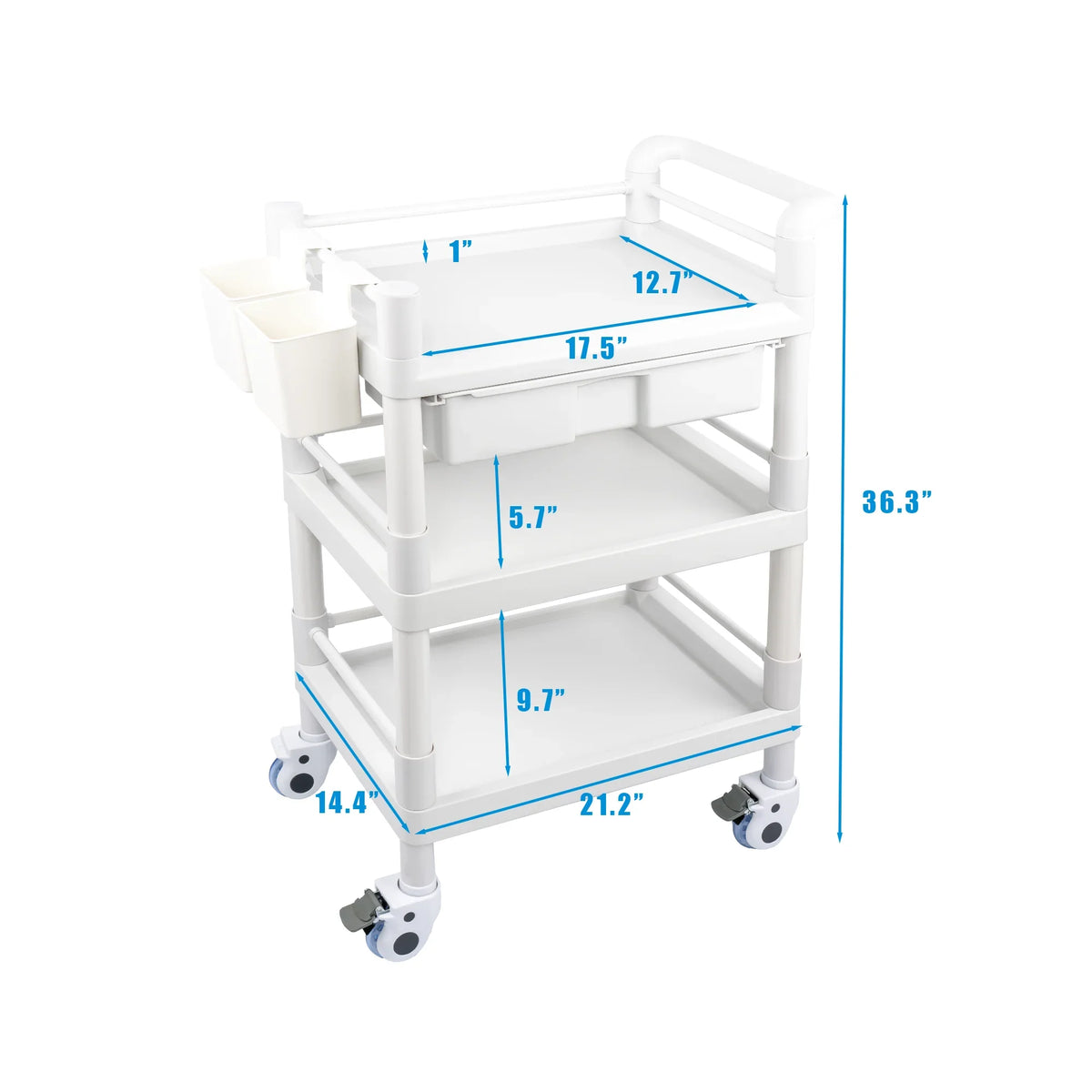 for Utility 3 Medical Wheels Clinic Cart Lbs Trolley Cart Spacious Tier Duty 360°Rotate Trolley Salon Heavy Rolling Drawers Hospital Buckets Beauty Medical with 500 Dirt Dental Mobile