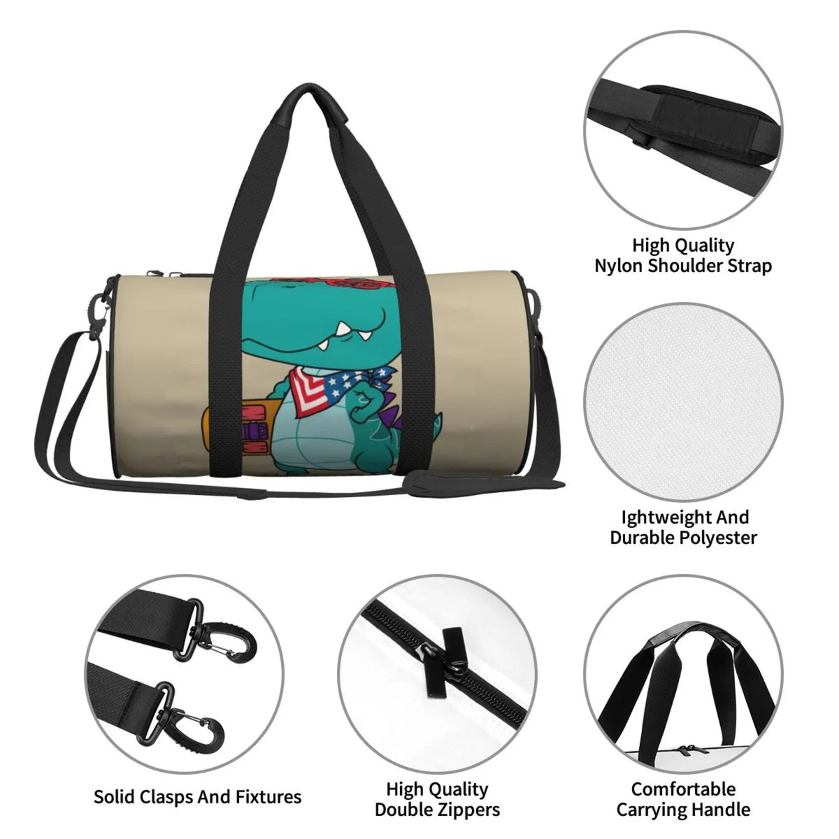 Gym Cool Sports Playing Large Compartment Skateboard Luggage Bag with Dino Capacity Waterproof Travel and Bag Bag Coaee Cylinder Pocket