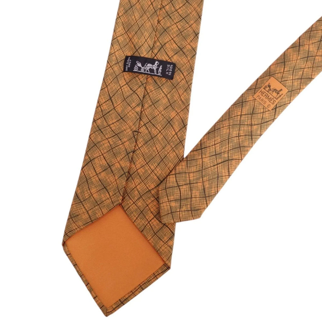 Hermes 100% twill men's silk tie (Good) Pre-Owned HERMES orange