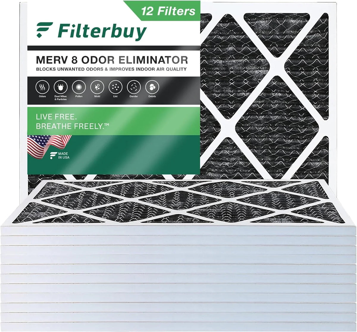 Air Activated MERV Filters 24x30x1 Pleated (12-Pack) HVAC Furnace with Filterbuy AC Odor Eliminator 8 Carbon