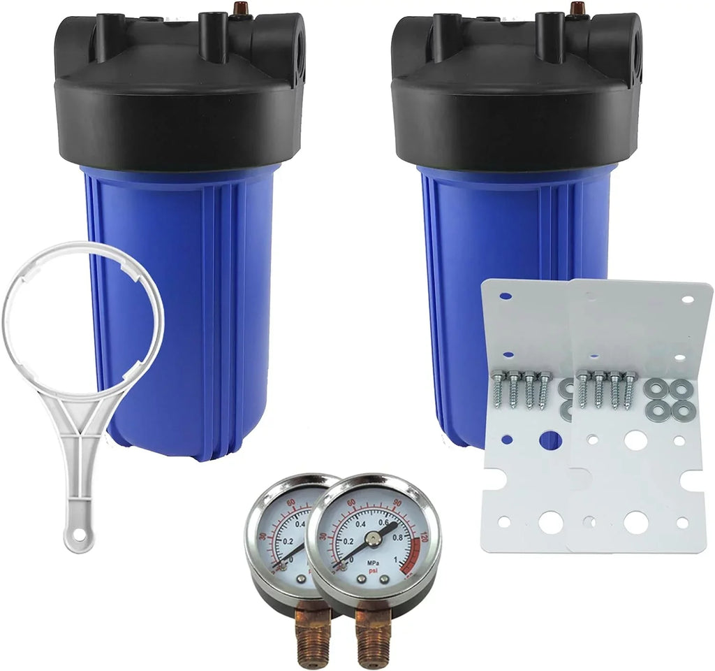 Gauges, BB Pack Housing Brackets Ports 1" 2 Brass W/Pressure House 10" Pressure Whole Release, Blue Filter NPT 2 Wrench System 2