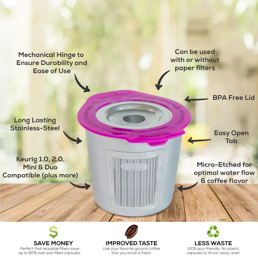 Pod Single Makers Filter, Coffee & Steel Select Other Stainless Reusable Models Compatible Cafe Perfect Keurig with Metal Cup Pod Micro-Etched Coffee 2-Pack Fill