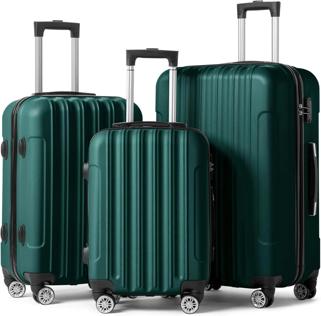 Hardside Portable Luggage & Travel Suitcase ABS on with for Carry Wheels Sets TSA Dark 3 Lightweight Spinner lock, - Green Set Business (20/24/28) of Luggages