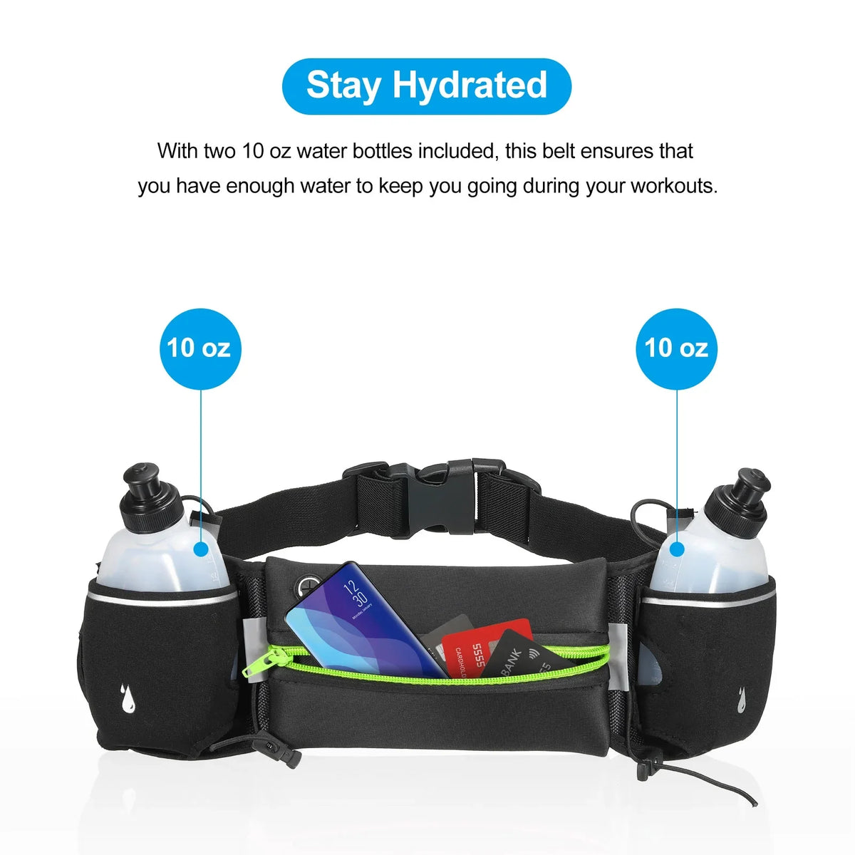 Waist Green Running liquid Pack Pouch Uxcell Hydration Bottles, Belt, Running with Belt