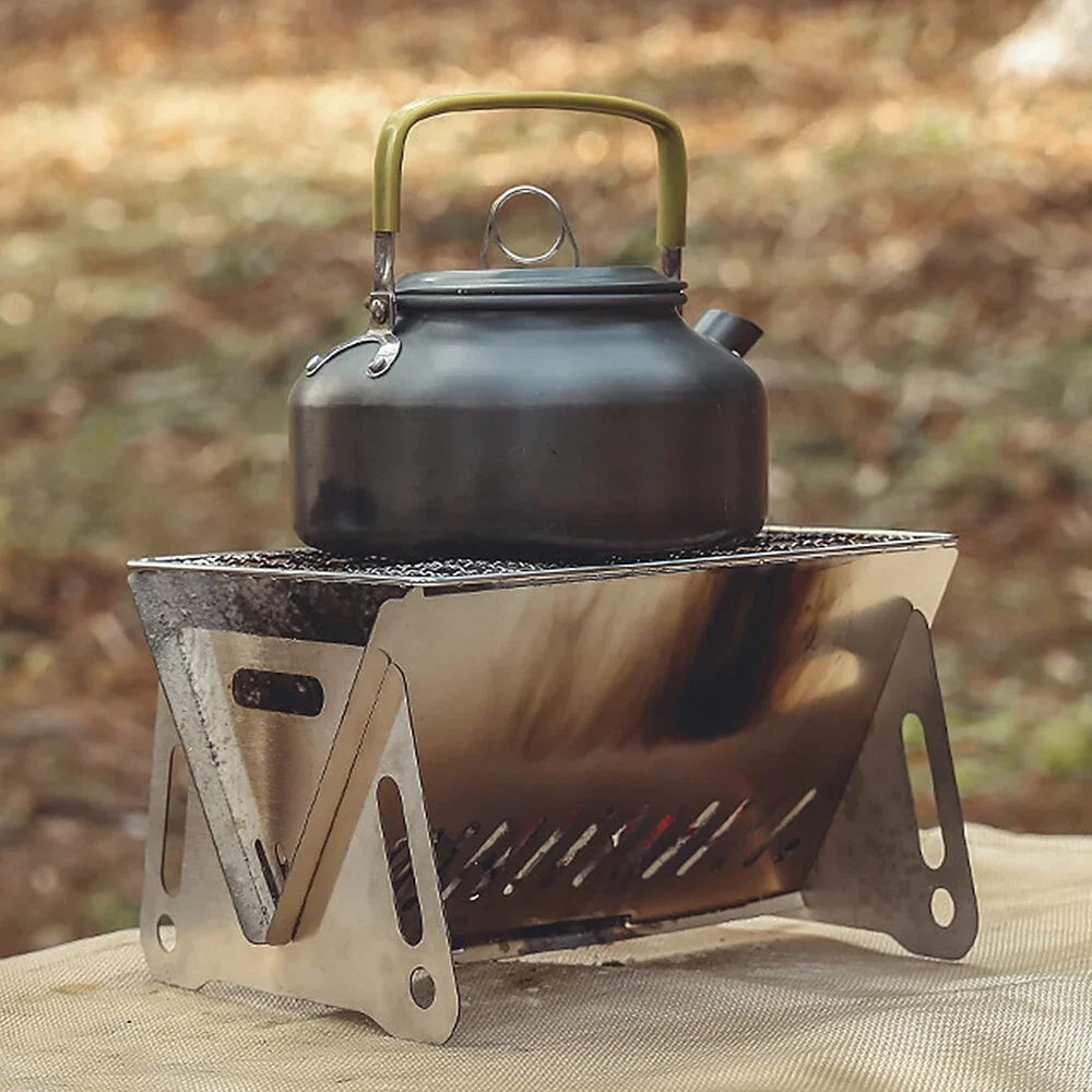 Backpacking Stove Folding Wood Cooking Plate Grill Burning Stove Portable with exterior Stainless Steel Camping
