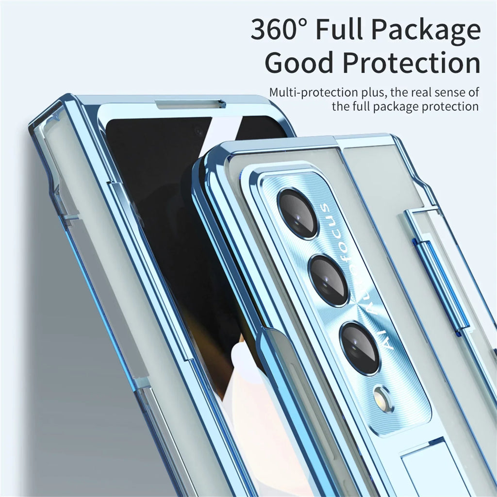 Plating Crystal for Galaxy 5G, Protection Galaxy TECH Shockproof Hard Blue Luxury CIRCLE Transparent 3 PC Case Z Cover Z 3 Ultra-Thin Clear Anti-Scratch Fold Case, Fold Kickstand Perfect