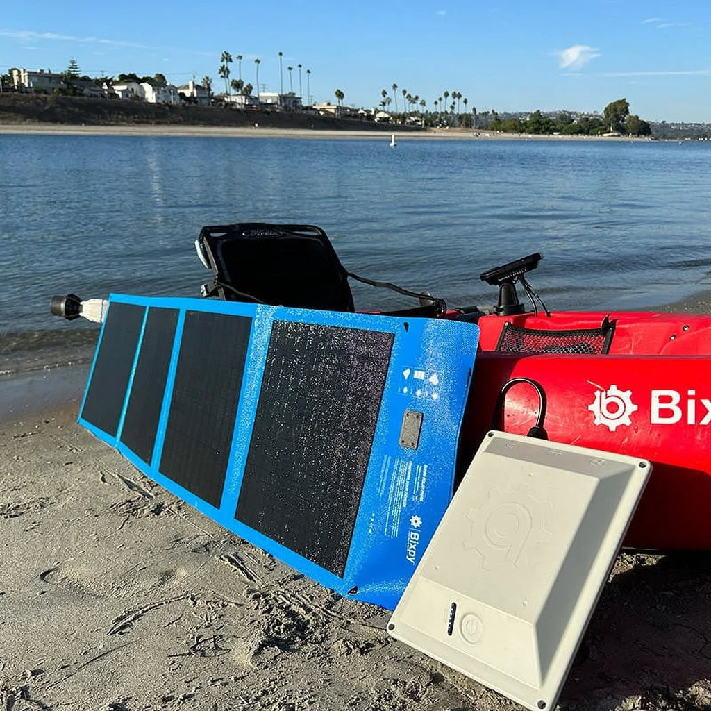 Paddle with 378 Marine Kit Battery,Perfect - Trolling Watercraft, Motor Electric Solar Panel Bixpy for Inflatable Kayak, Boards Outboard SUN80 Wh K-1 with