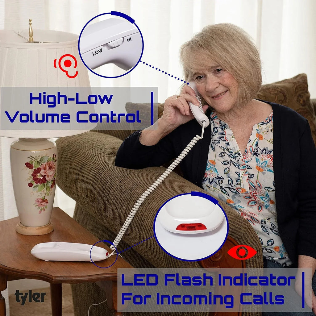 Ringer for Impaired Seniors for Loud - - Wall - Big - Landline Call Button Tyler Phone Mountable Corded