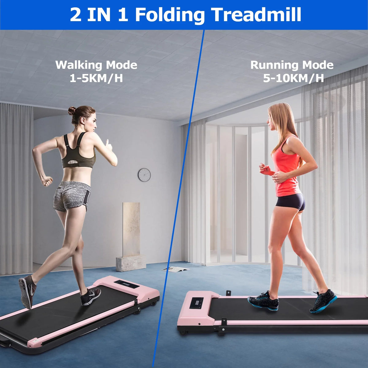 Display, 1, Treadmill in Ultra Walking 2 Pink Portable Capacity Remote 3.0HP Installation-Free Home, Desk for - Under 220 Pad BITOUSHI Lb Control, LED with Small Quiet & Treadmill Office &
