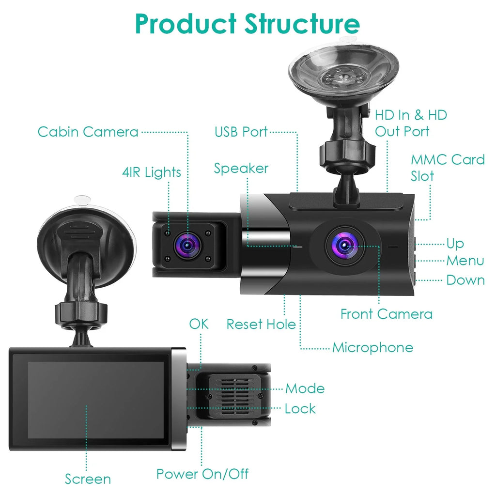 Loop G-Sensor Angle HD Vision Recording Dash DVR Full Car 2K Parking Video Recorder Night GPS Car 140° Dashcam Monitor with iMounTEK Cam