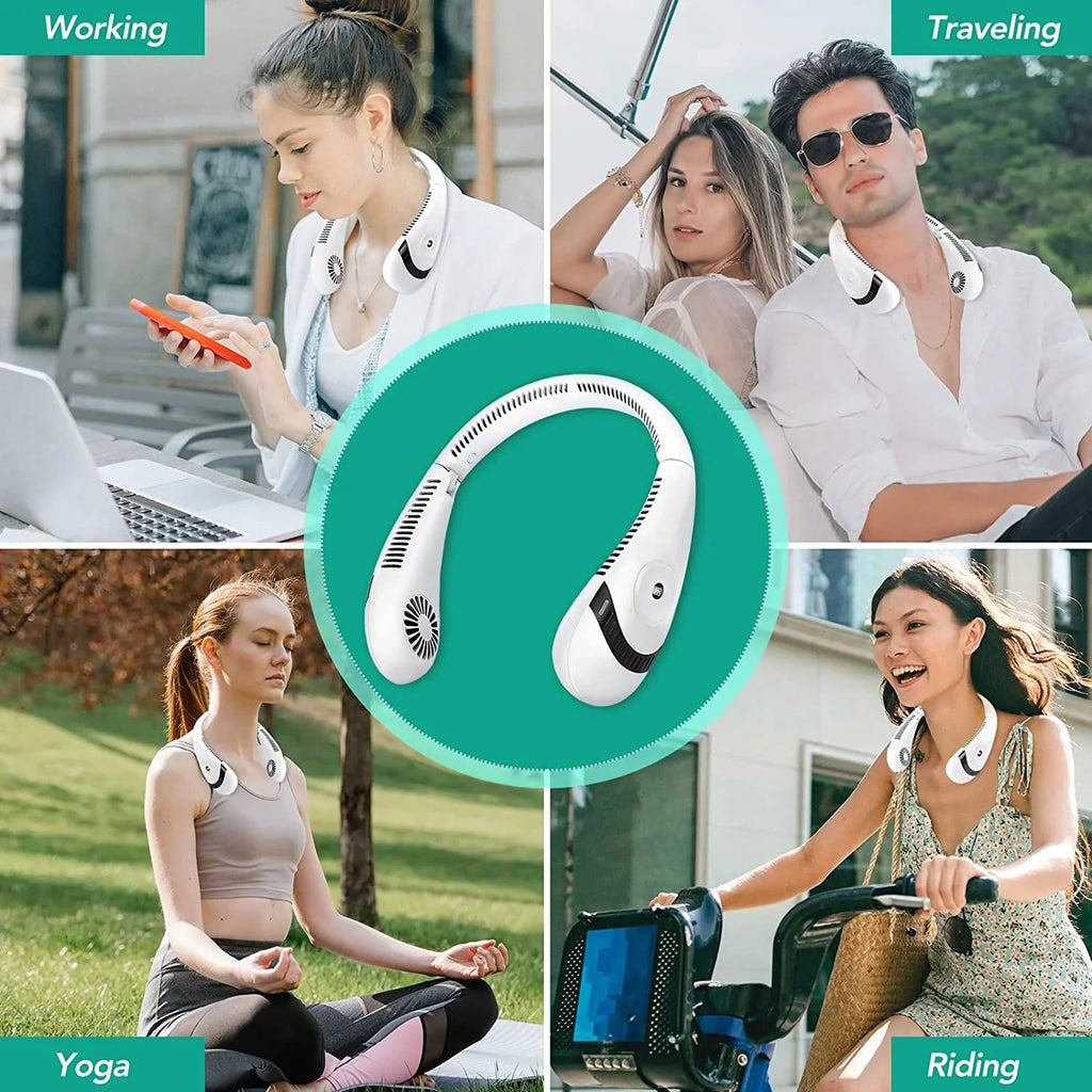 Speeds Folding Mini Neck 5000mAh LCD Fanwtith Cooling Bladeless White USB Summer 3 Portable 360°Airflow Neck Fans, Rechargeable Fan Display,