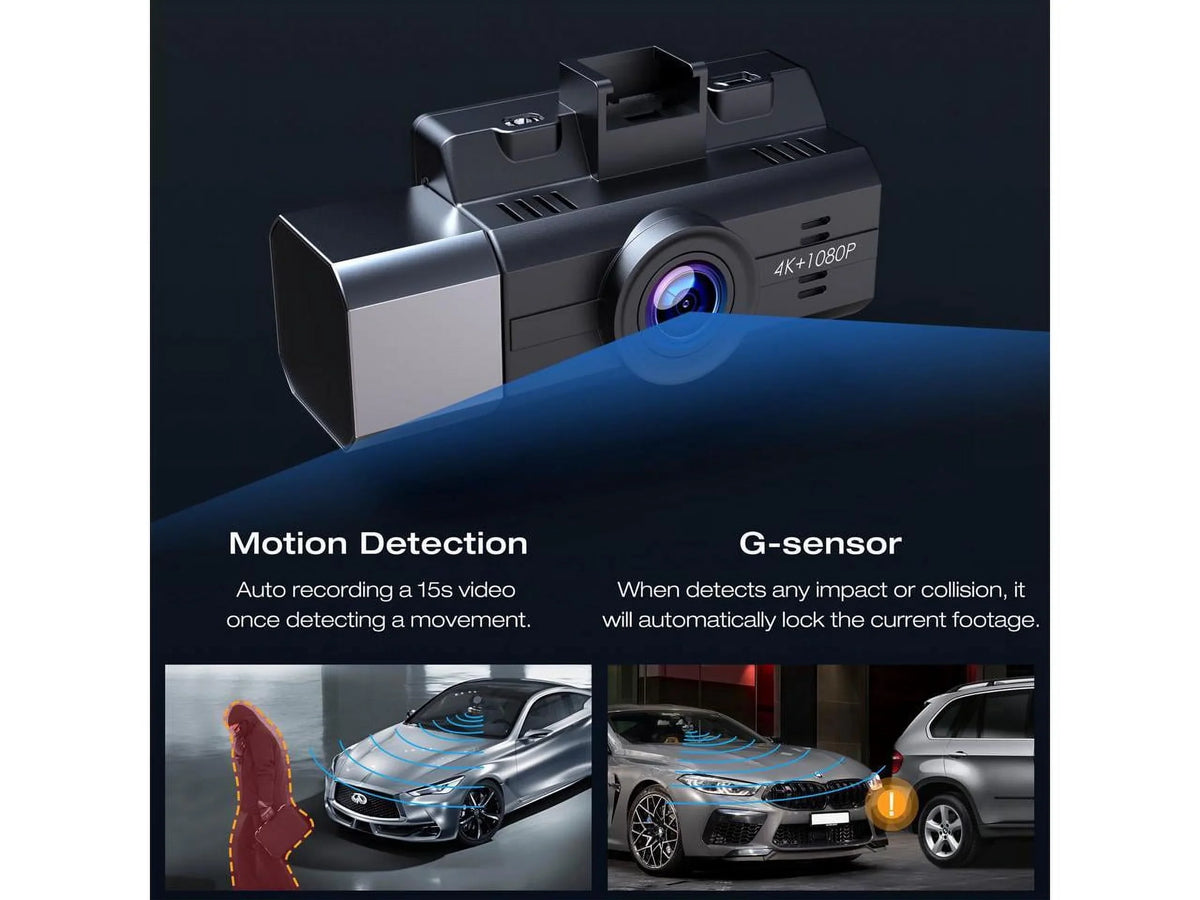 Rear and Front Inside, WDR,G-Sensor, TOGUARD Parking 4K Dashcam Camera, Dash Night Triple Channel Dash Monitor Cam Vision, with IR 3 4K+1080P 2K+1080P+1080P Camera Car