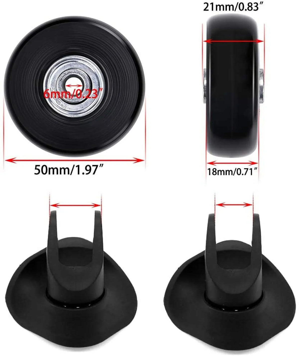 4 of Bearings Repair Kits x OwnMy 50 Wheels, Replacement Caster Wheels 18mm Rubber Suitcase Black Luggage Swivel Set