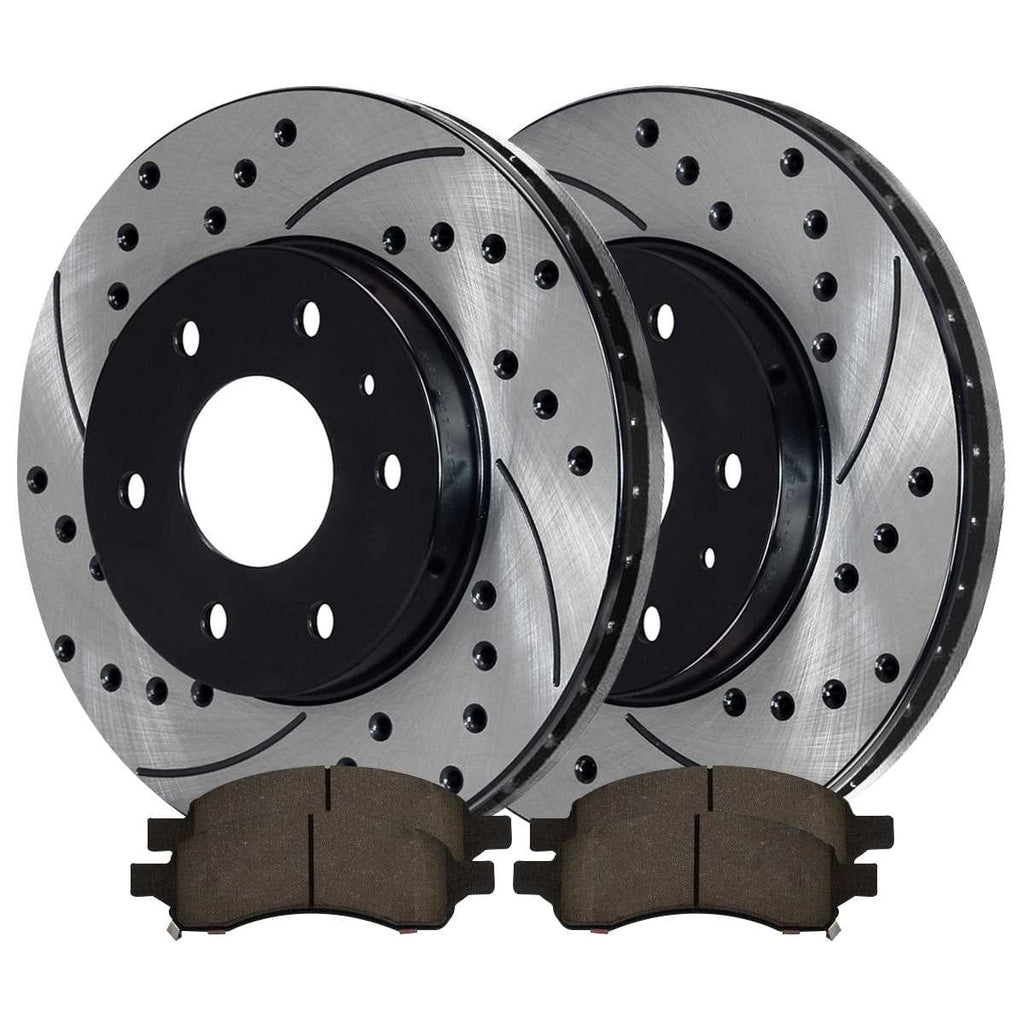 Kit Traverse Passenger Chevrolet Outlook Acadia Buick Driver for GMC and and Rotors AutoShack Side Ceramic 2008-2017 Black Saturn Replacement Enclave Slotted Front Limited Drilled 2009-2017 Brake Pads