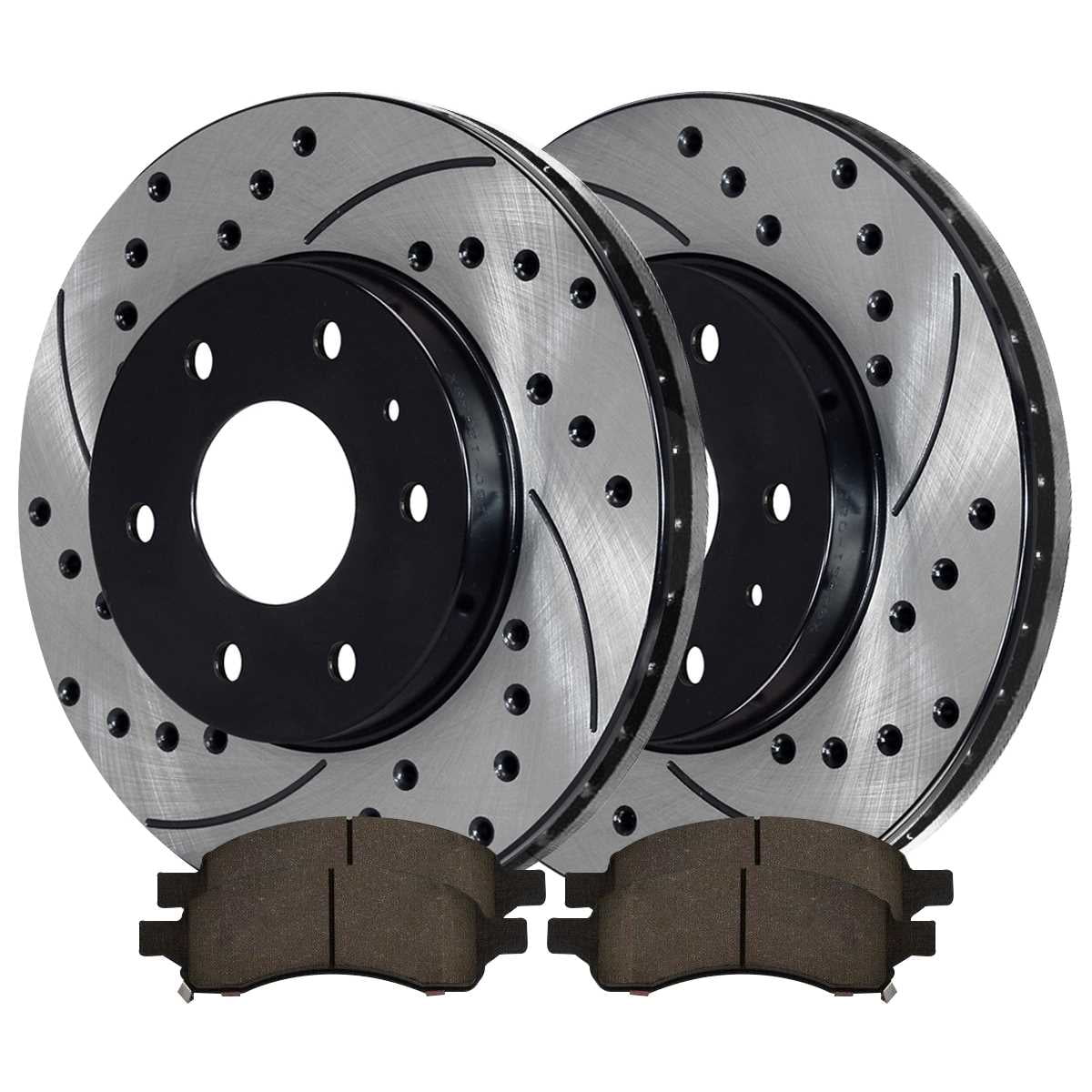 Kit Traverse Passenger Chevrolet Outlook Acadia Buick Driver for GMC and and Rotors AutoShack Side Ceramic 2008-2017 Black Saturn Replacement Enclave Slotted Front Limited Drilled 2009-2017 Brake Pads