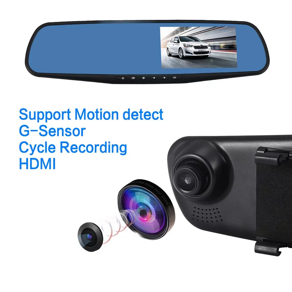 recorder Angle 1080P 4.3" Wide Rear Display Camera LCD Rear Mirror dual HD Front recording 12V view on Ultra Driving