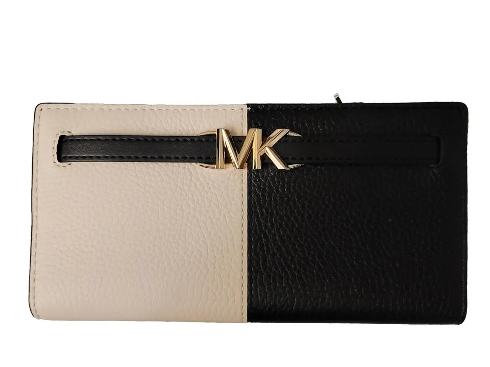 LARGE MICHAEL JET AND BIFOLD BLACK WHITE REED WALLET FLAP KORS SET SNAP