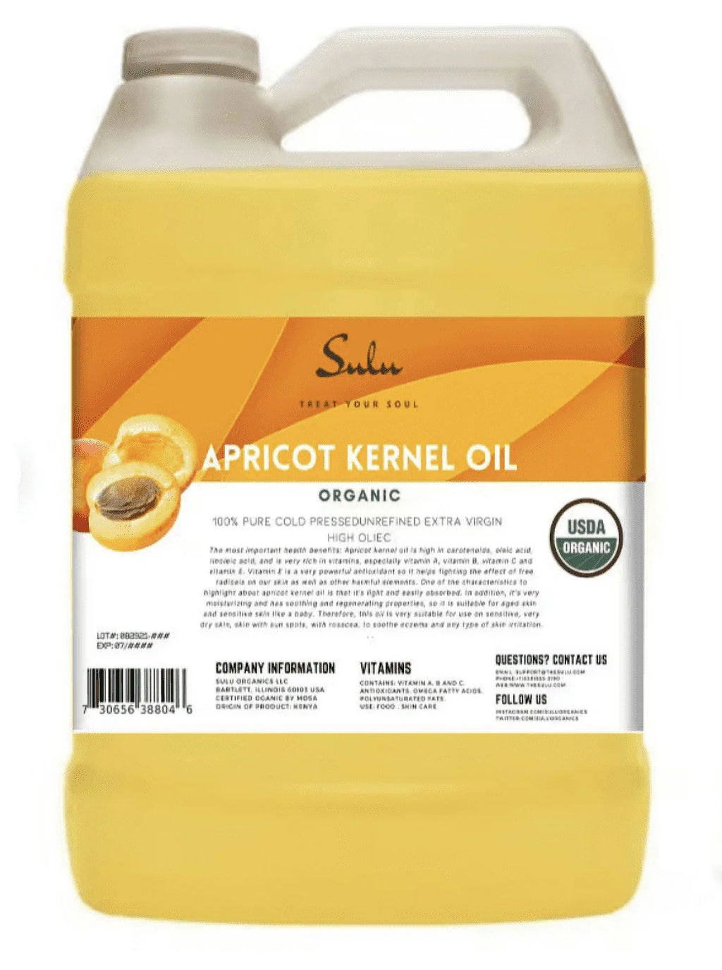 Oil Gallon Apricot 1 Unrefined USDA Pressed Cold Kernel Organic