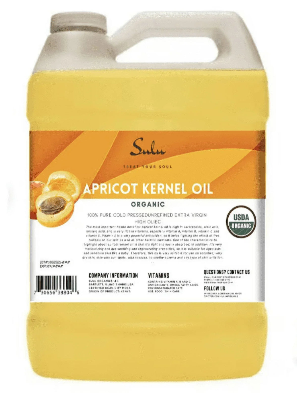 Oil Gallon Apricot 1 Unrefined USDA Pressed Cold Kernel Organic