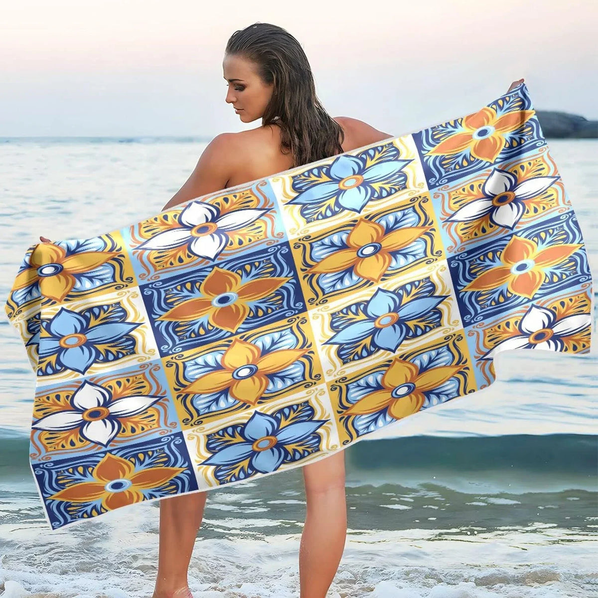 Free Yoga Pool Towel, Dry Multipurpose Towel Bestwell 30”X60” Oversized Bath Swim Towel Beach Blanket, Towel Lightweight Quick Thin Microfiber Talavera Mexican Shower Sand