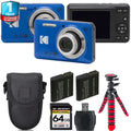 Camera 1 PIXPRO Digital +Tripod -64GB Kodak Battery Warranty Yr Extra FZ55 Kit + + (Blue)