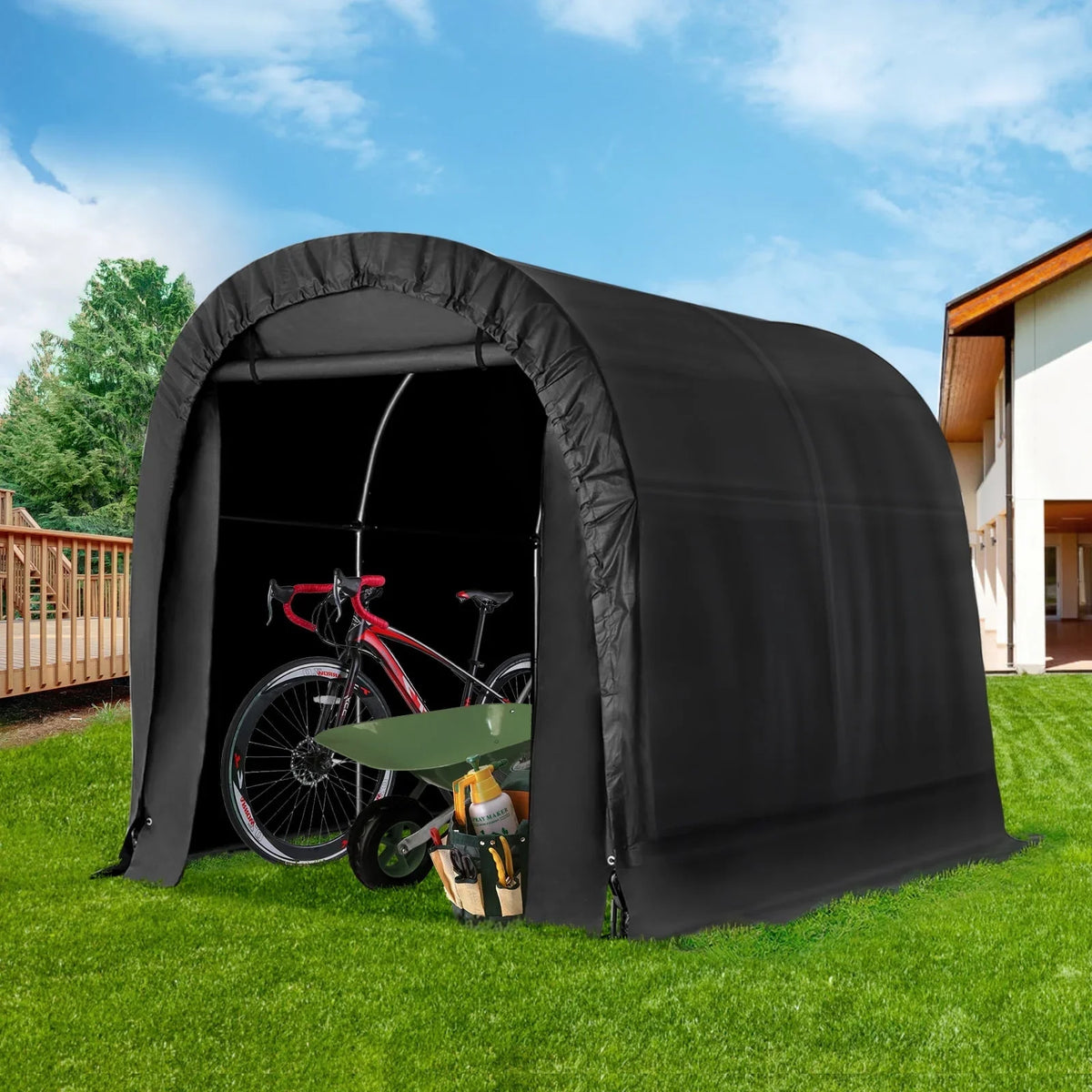 Duty Carport, 8 7 Heavy Garden, exterior FT for Storage x Portable Black Garage Hommow Tool Tent, FT Patio, Shed,
