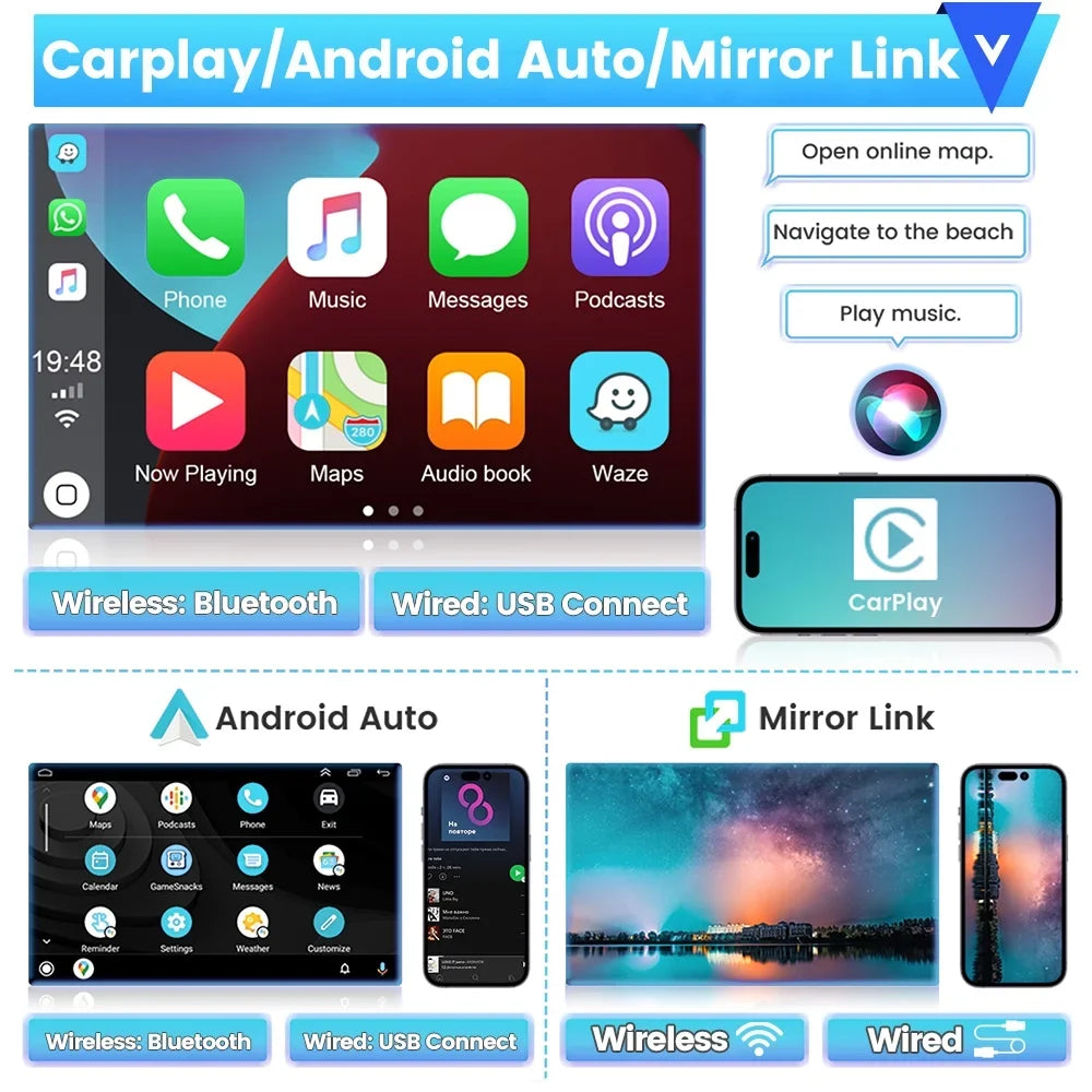 12 GPS Mirror Wireless FM Car 2+32G 1080P Bluetooth, Android for Touchscreen Auto 2013-2019 WIFI Toyota Backup Carplay Podofo HD Stereo Radio Camera RAV4 Android 10'' AHD Link