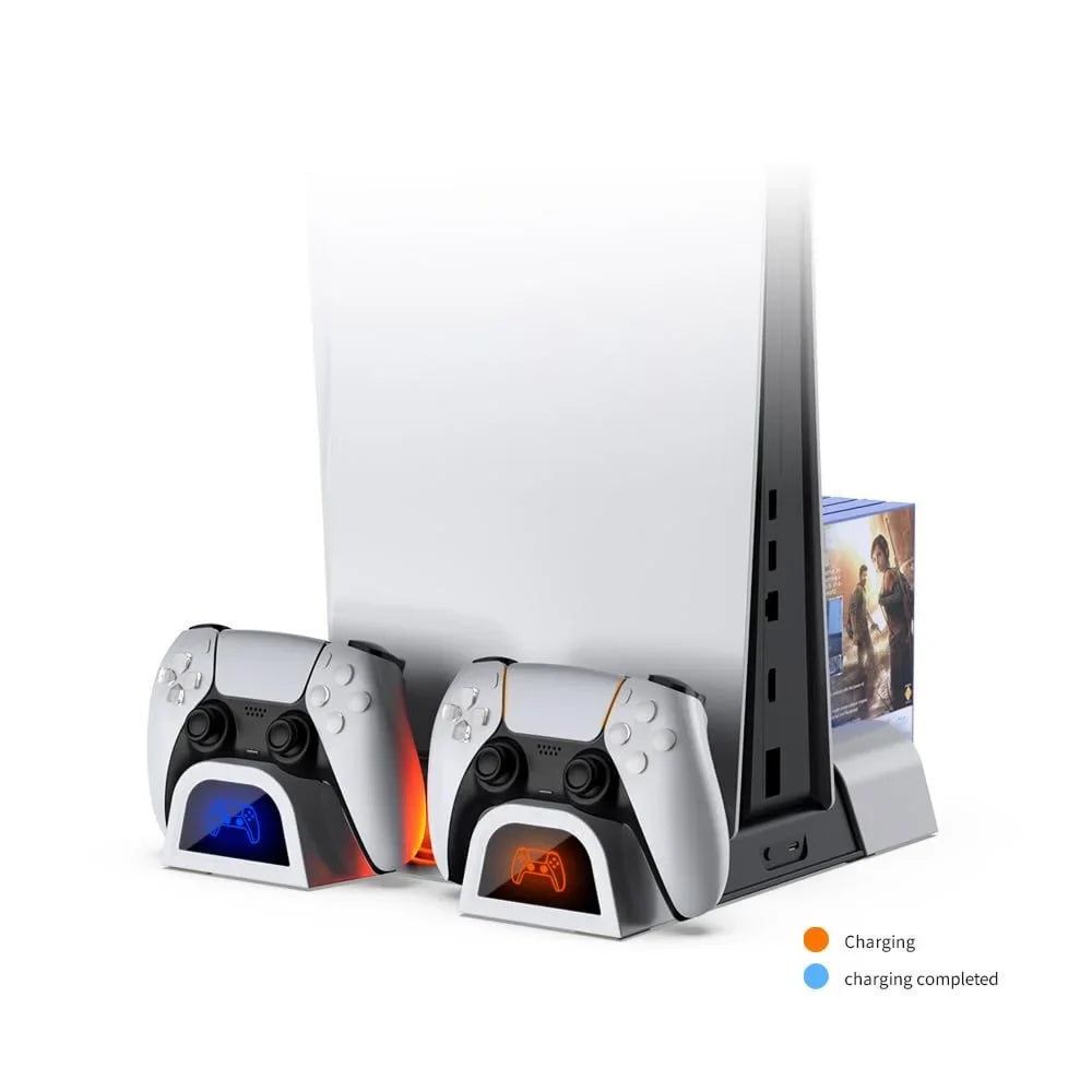 10 Media Slot-White Charging Black & Slot Cooling Cooling PS5 Fan, for Remote Version Disc 3-Level Discs Base Slim Dual with Station Storage Game Digital Stand with &